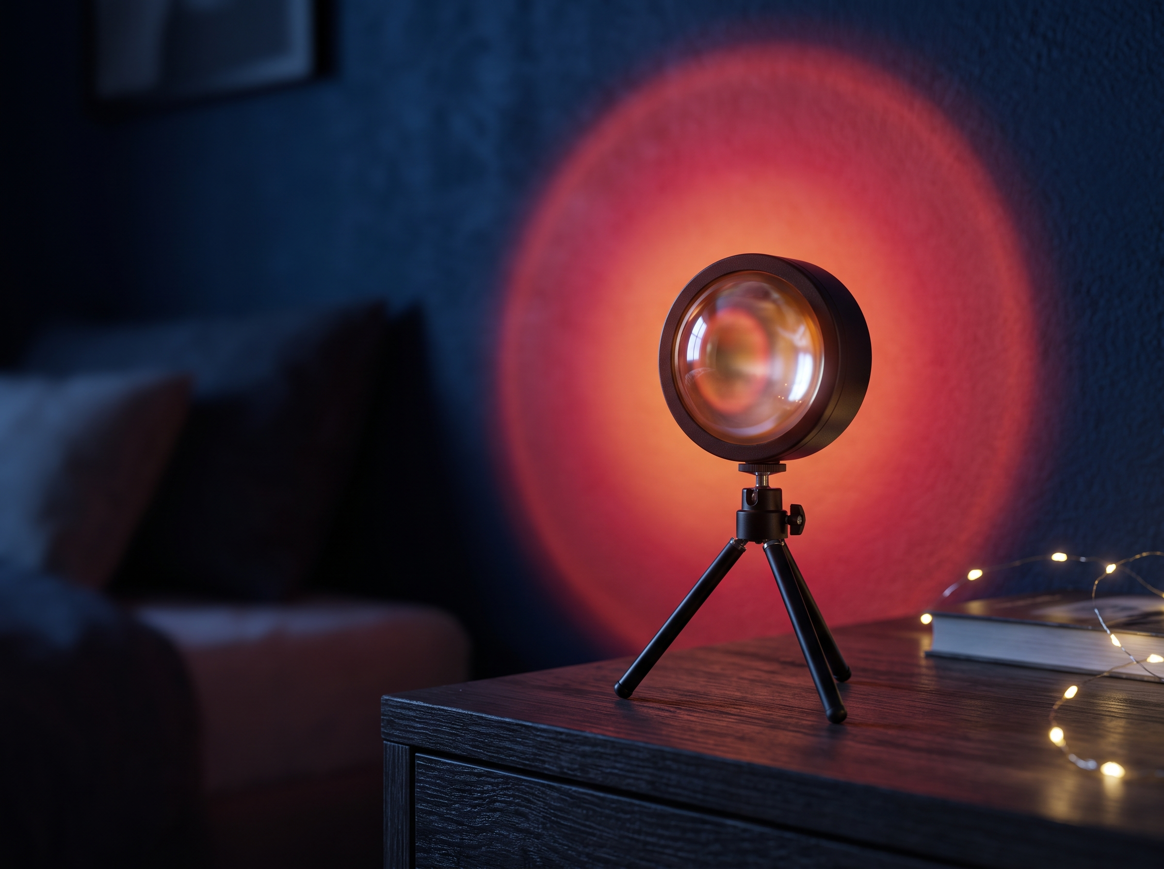 Sunset Glow Lamp glowing on a nightstand