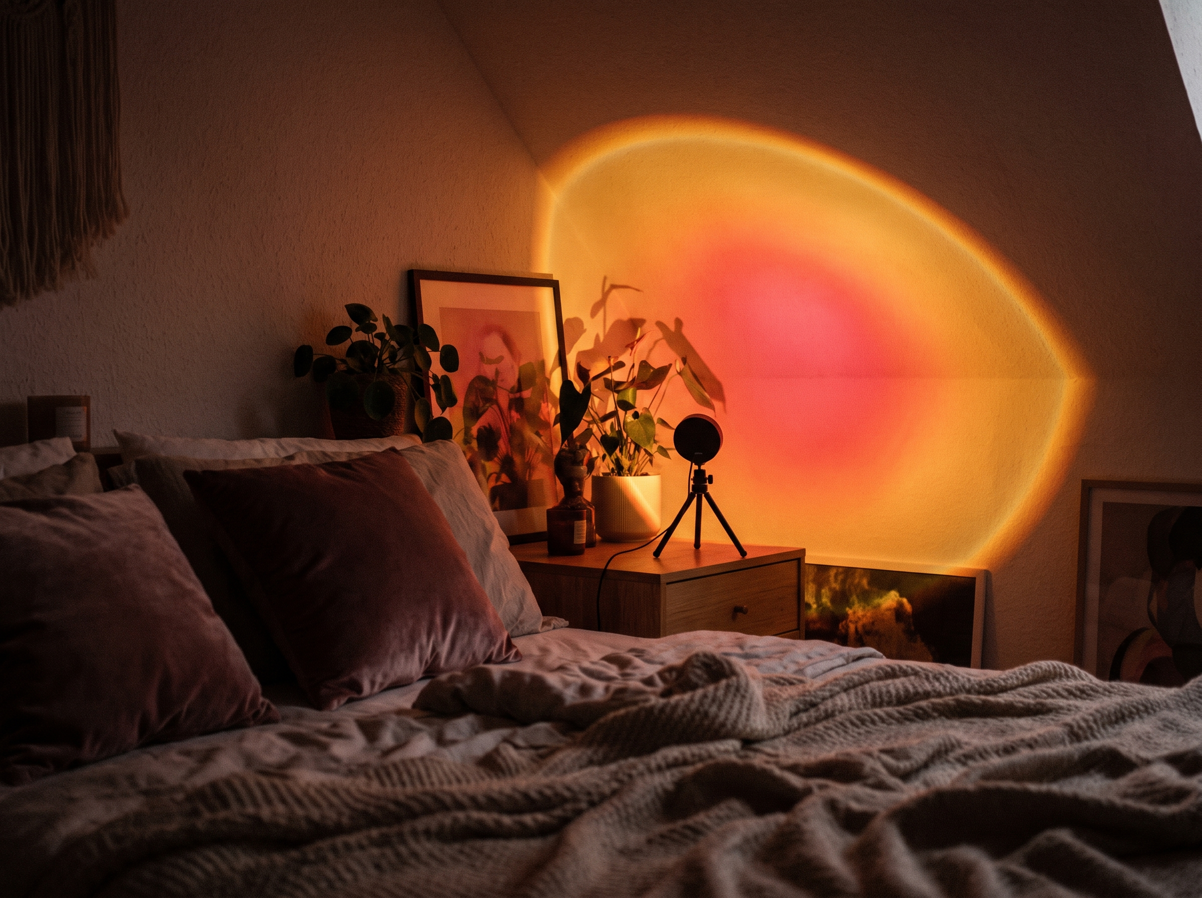 Sunset Glow Lamp lighting up a cozy bedroom